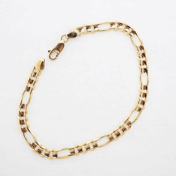 Estate Sale 14k Yellow Gold Gemstone Figaro Bracelet 8.75 Vintage Style